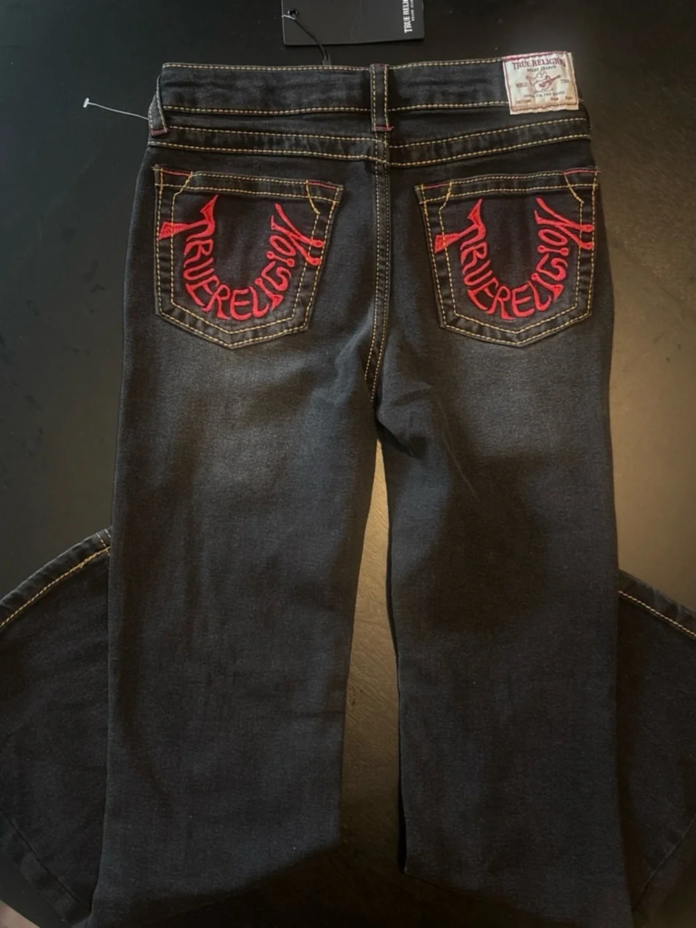 True Religion Kid’s Black Jeans with Red Embroidered Pockets